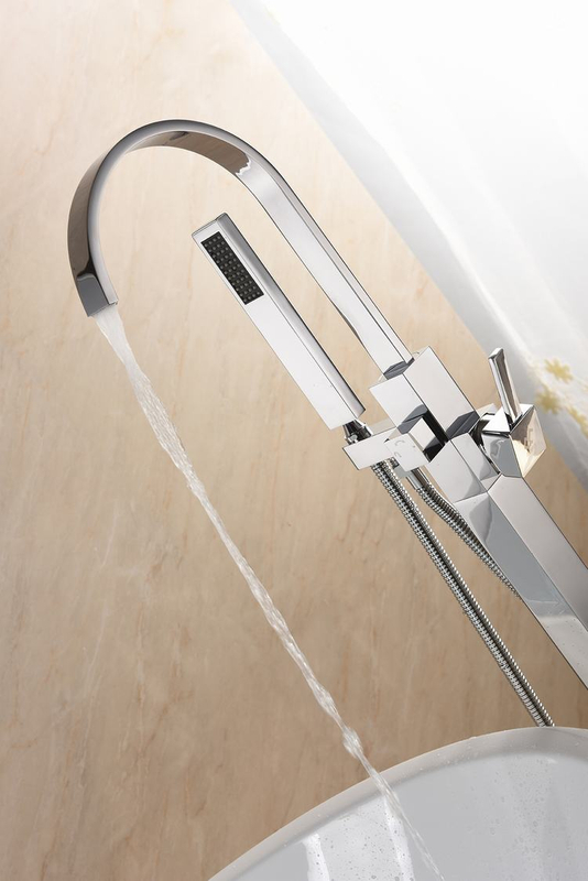 Classical White and Matt Black Floor-Mount Bathtub Faucet