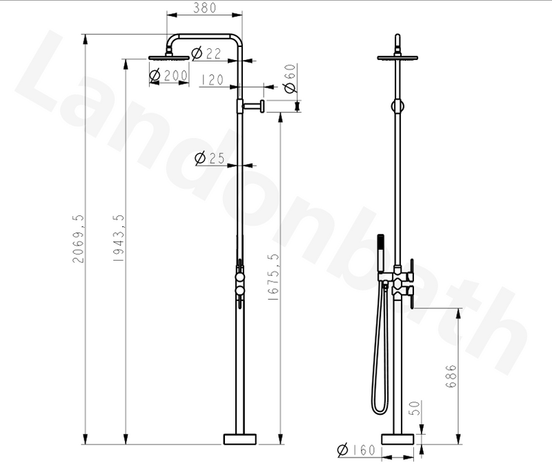 With Showerhead Freestanding Bathtub Faucet DF-02012-C