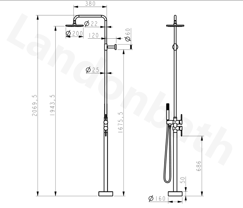 With Showerhead Freestanding Bathtub Faucet DF-02012-C
