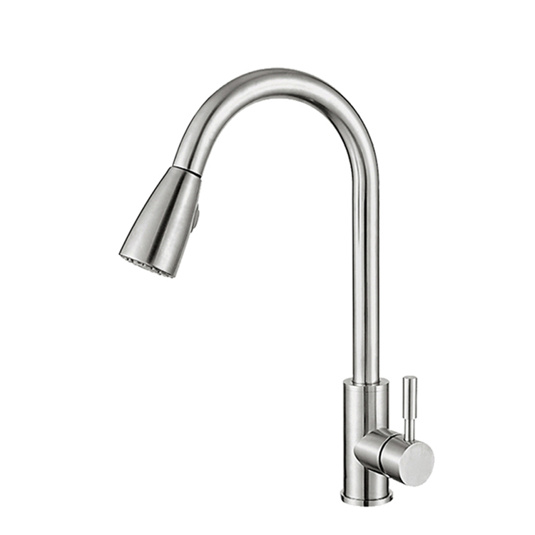 cUPC Stainless Steel Single Handle Hot And Cold Pull Out Kitchen Faucet With Sedal Cartridge