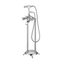 Chrome Floor Mount Tub Filler Bathroom Mixing Tap With Tel Handheld Shower Freestanding Triple Cross Knob Handle Bathtub Faucet