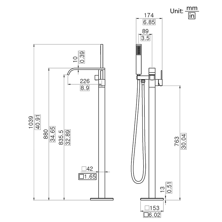 Rose Gold Modern Brass Bathtub Single Handle Freestanding Bathroom Faucet Bathtub Faucet