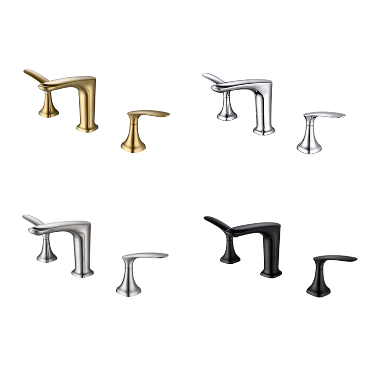 Matt Black Dual Handle Hollow Basin Mixer Bathroom Faucet Double Brass Faucets Handles 4 Sink Hole Tap Wash Lever