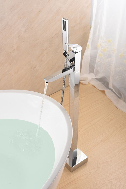 Freestanding Shower Bathtub Faucet Sanitary Ware Polished Chrome Brass Floor Mount Tub Filler With CUPC