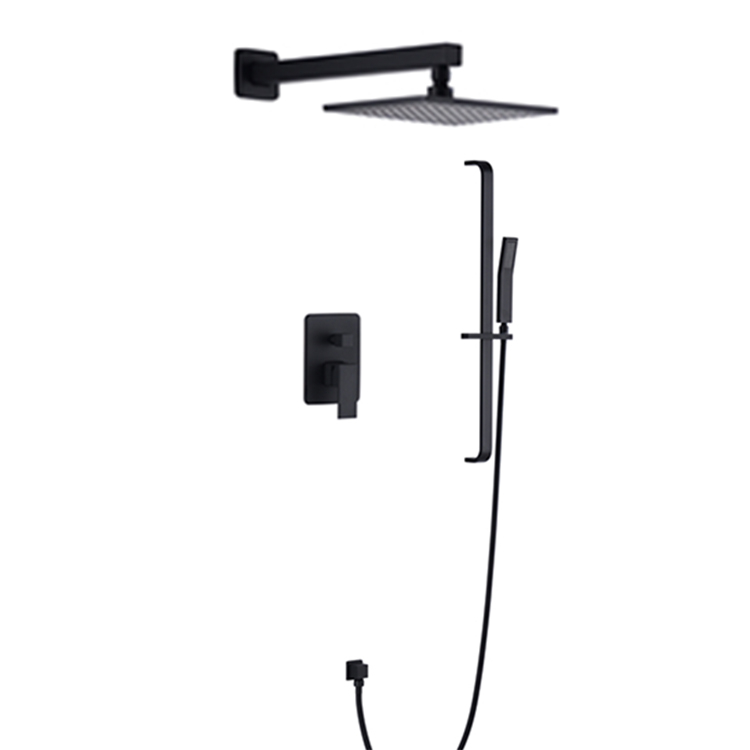 Luxury Black Bathroom Brass Two Way Bathroom Diverter Square Concealed Rain Shower Watermark Concealed Shower Head