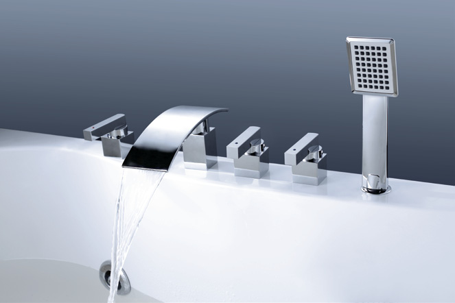 Factory Price Chrome 3 Handles Shower Basin Faucet Bathroom Set 5 Piece Water Fall Bath Mixer