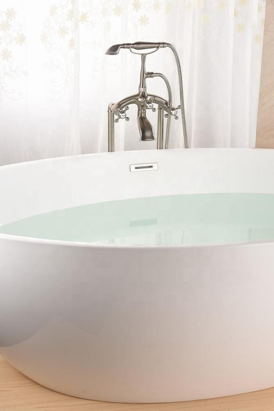 Free Standing Brushed Nickel Bathtub Faucet Triple Handle Floor Mounted Tub Sink Mixer Faucet Brass Bathroom Bath Shower Set Tap