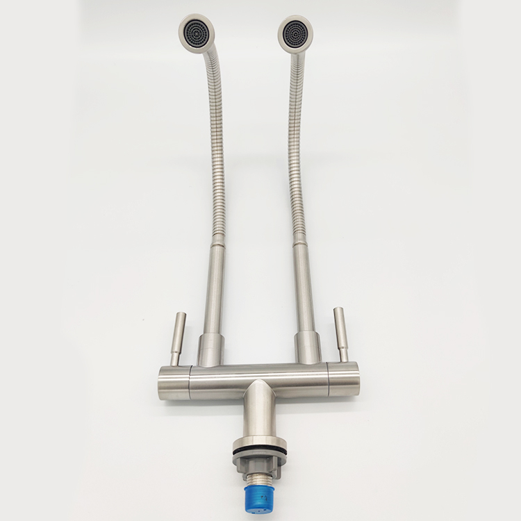 Deck Mounted Cold Water Only Flexible Neck Dual Handle Faucets Double Kitchen Faucet for Malaysia Market