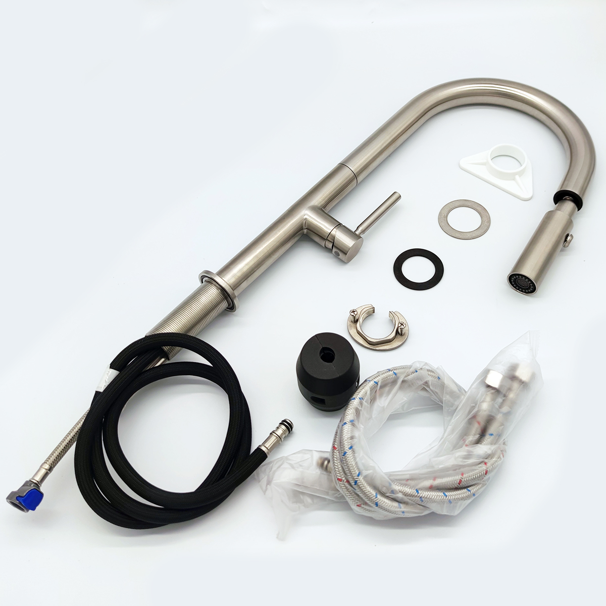 Gooseneck Faucet 304 Stainless Steel Water Mixer Tap Kitchen Faucet With Pull Down Sprayer