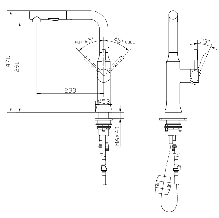 High Quality Amazon Kitchen Faucets 304 Stainless Steel Faucet with Spray Single Handle Pull Down Kitchen Faucets