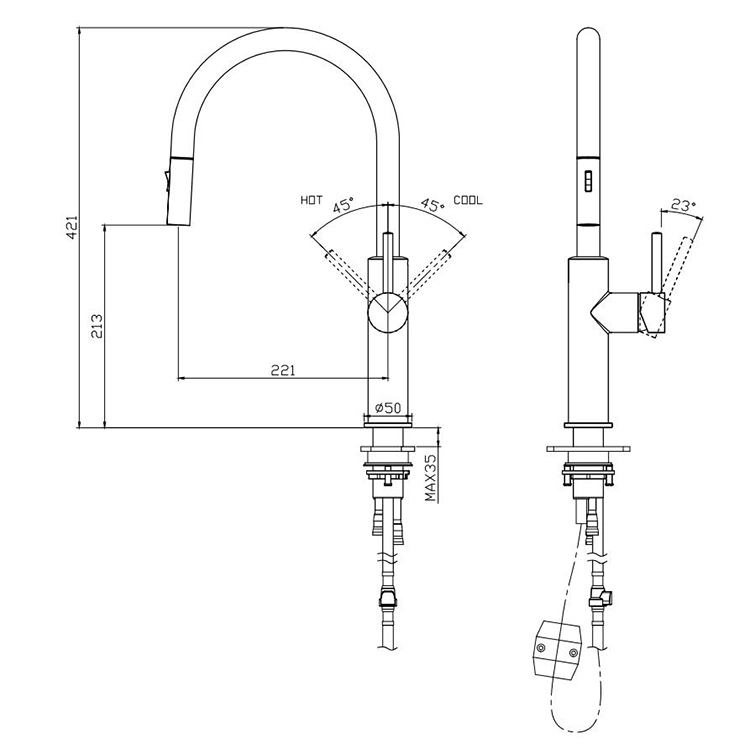 Hot Selling High Quality Kitchen Faucet Single Handle Mixer Tap 304 Stainless Steel Pull Down Kitchen Faucets