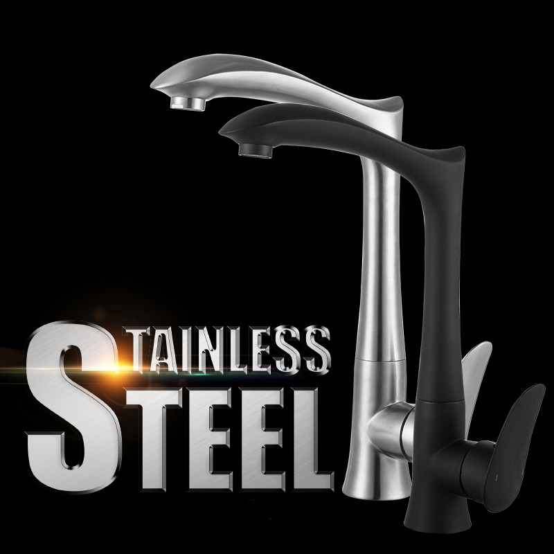 Modern Single Hole Deck Mounted Single Handle SUS 304 Kitchen Sink Mixer Hot Cold Water Kitchen Faucet