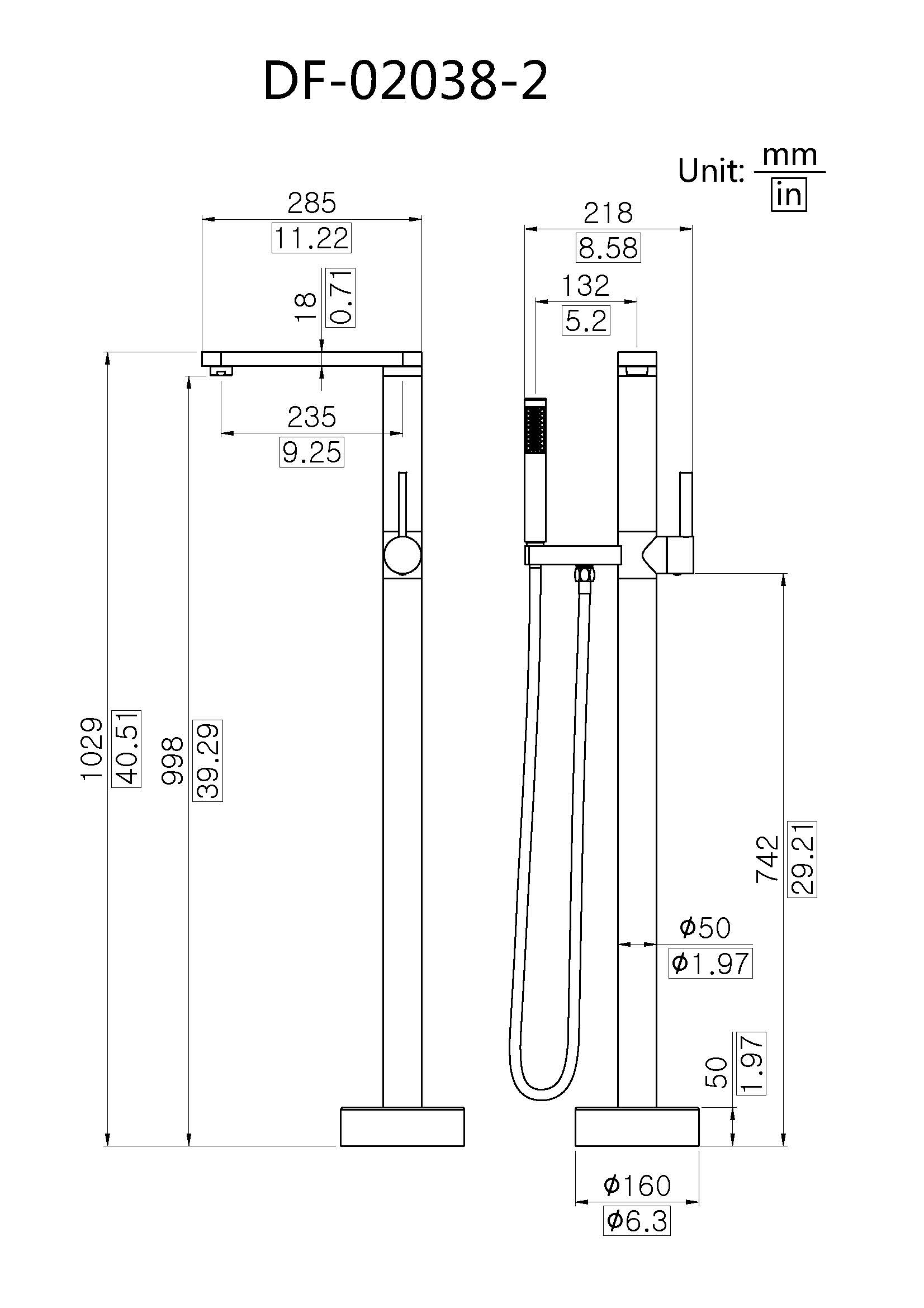 Floor Standing Tap for Bathtub With Handheld Shower DF-02038-2