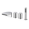 Bathroom 4 Hole Bathtub Faucet with Pull Out Handshower Deck Mount Tub Filler