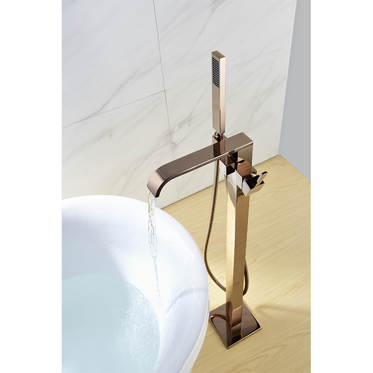 Rose Gold Modern Brass Bathtub Single Handle Freestanding Bathroom Faucet Bathtub Faucet