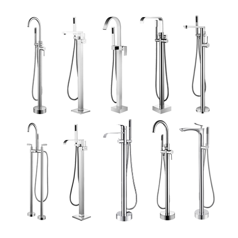 Chrome Floor Mounted Shower Bath Tub Faucet Free Standing Tub Filler Brass Freestanding Bathroom Bathtub Faucets