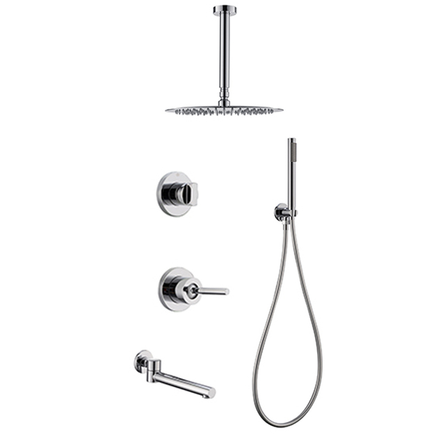 Solid Brass Round Overhead Rain Shower Set In Wall Bath Mixer Shower Set Ceiling Bath Mixer