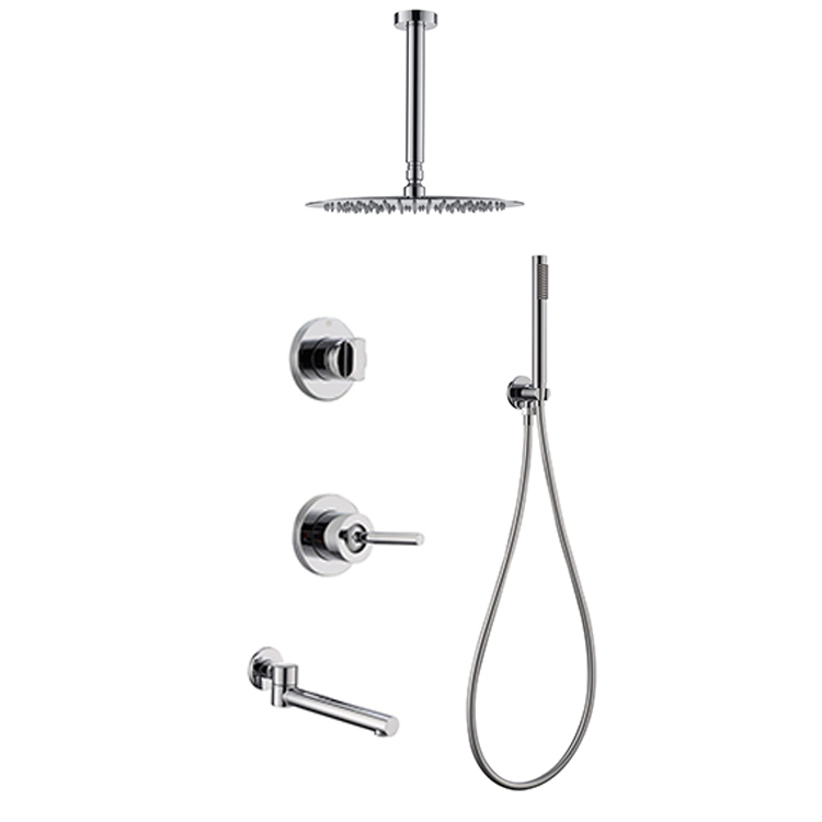 Solid Brass Round Overhead Rain Shower Set In Wall Bath Mixer Shower Set Ceiling Bath Mixer