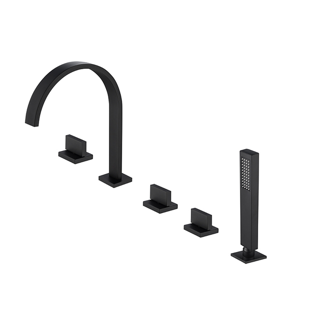 5 Pcs Side Matte Black Deck Mounted Hole Designer Tub Tap Bathtub Bath Sink Faucet