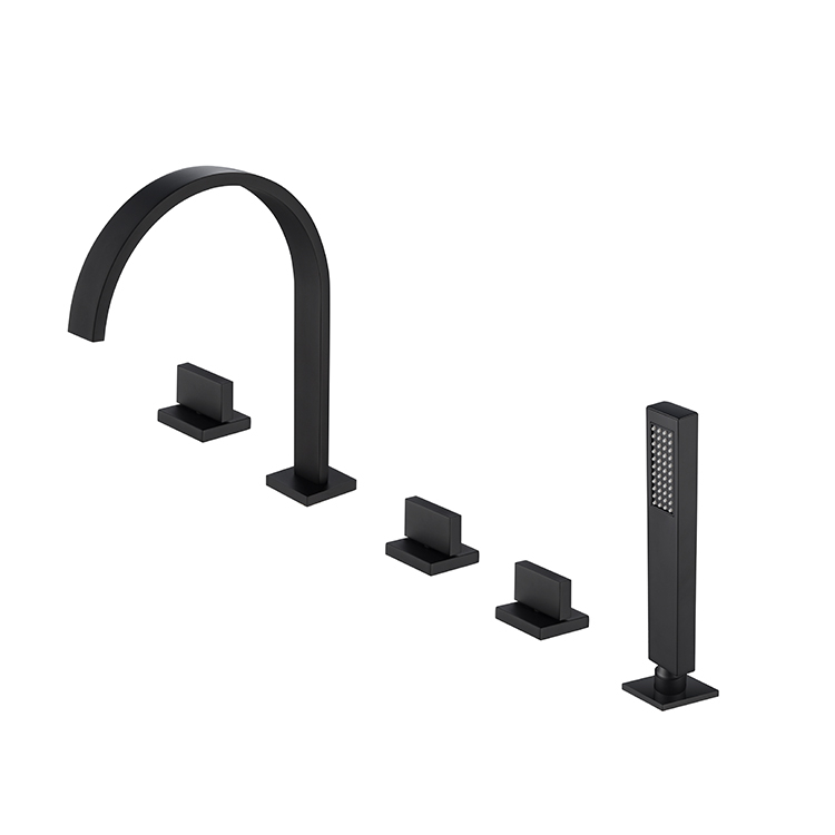 5 Pcs Side Matte Black Deck Mounted Hole Designer Tub Tap Bathtub Bath Sink Faucet