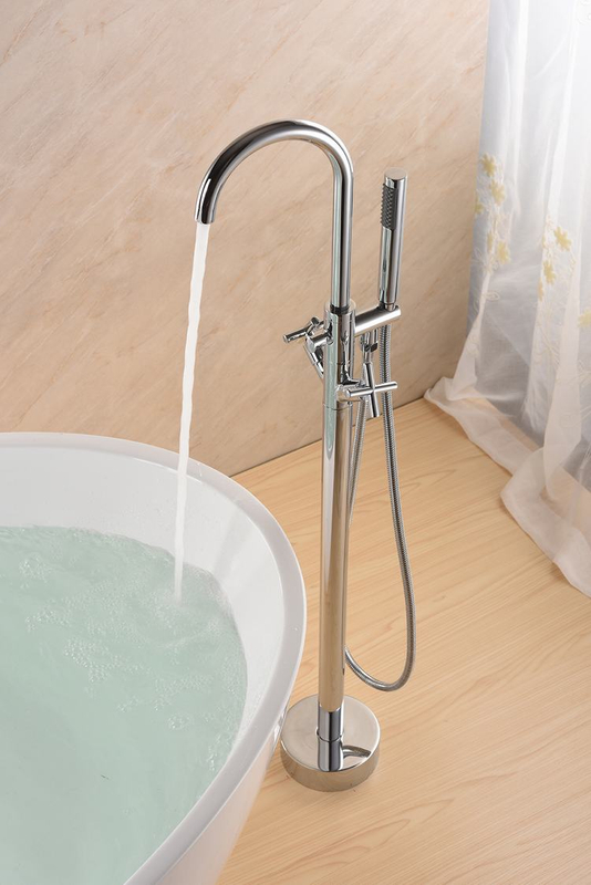 Modern Tub Filler Faucet Floor Mounted Free Standing Bathtub Faucet with Handshower in Chrome