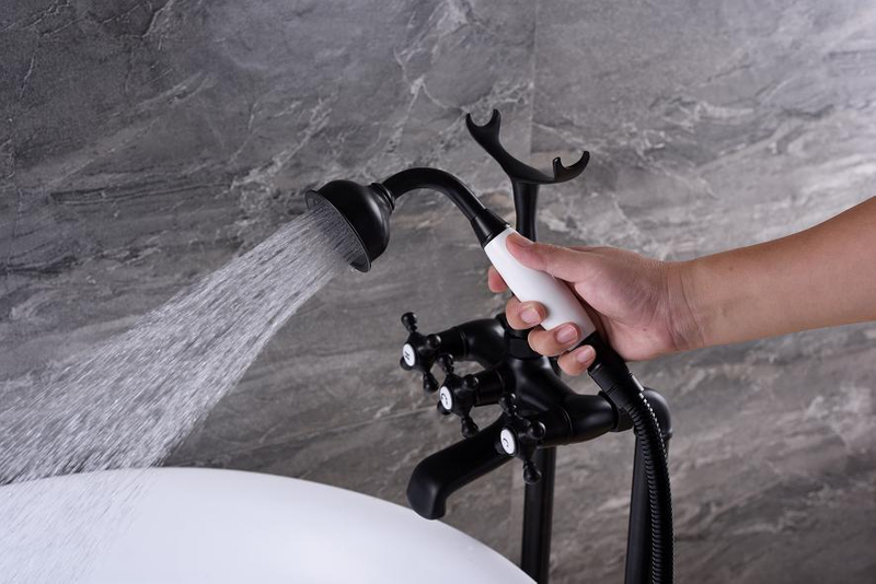 Orb Black Bath Tub Faucet Floor Mount Antique Filler Brass Shower Mixer Taps Faucets Hand Tap