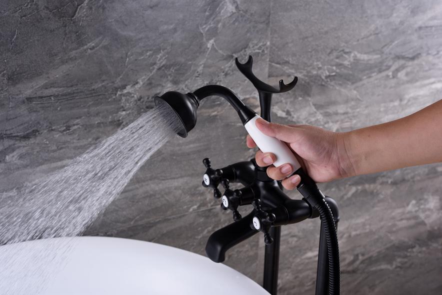 Orb Black Bath Tub Faucet Floor Mount Antique Filler Brass Shower Mixer Taps Faucets Hand Tap