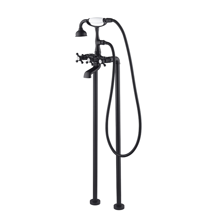 Classic Vintage Black Floor Mount Bath Tub Filler Bathroom Free Standing Clawfoot Bathtub Faucet with Telephone Hand Shower