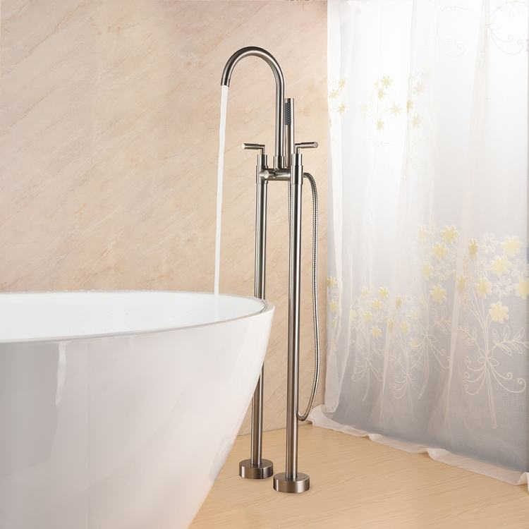 Double Handle Floor Standing Bathtub Bath Tub Faucet Freestanding Mixer Tap With Legs