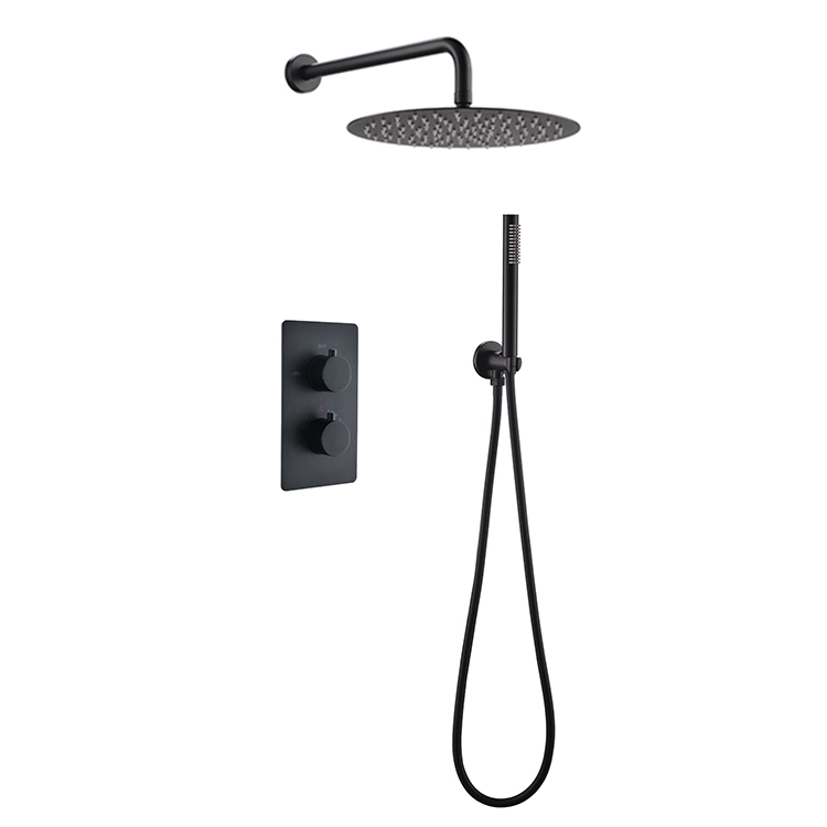 Modern Bathroom Matte Black High Quality Hand Held Shower Faucets Large Rain Head Concealed Thermostatic Shower Mixer Valve