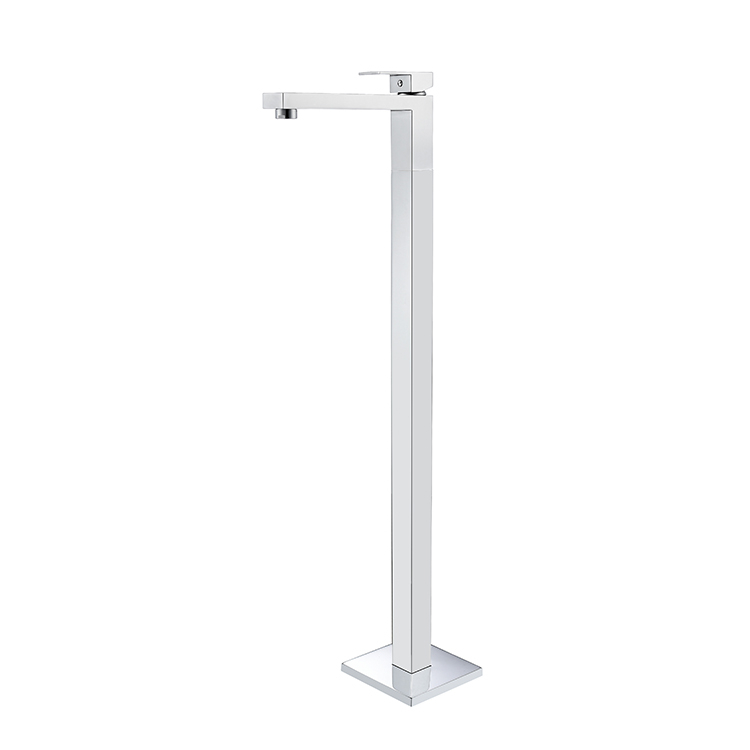 Square Style Faucet Solid Brass Polished Chrome Free Standing Pedestal Mixer Floor Standing Lavatory Tap