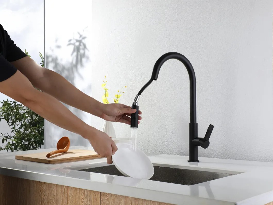 Deck Mounted Sink Mixer Pull Out Sprayer High Arc Kitchen Faucet Matte Black