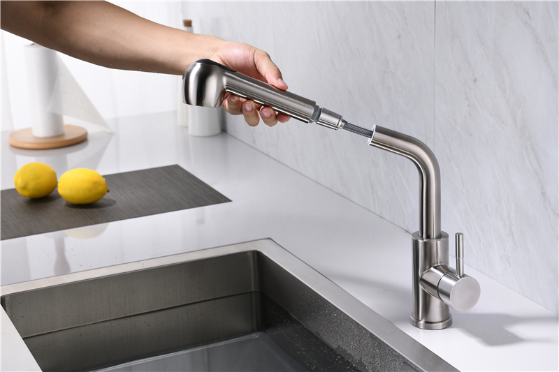 Pull Out 304 Stainless Steel Universal Reverse Kitchen Faucet Brushed Finish