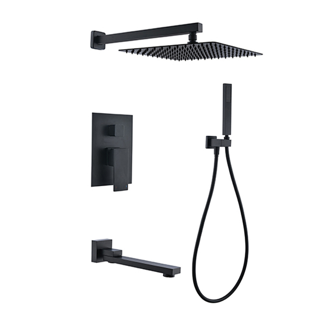 Matte Black In Wall Rain Shower Trim With Tub Spout