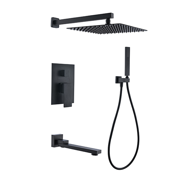 Matte Black In Wall Rain Shower Trim With Tub Spout