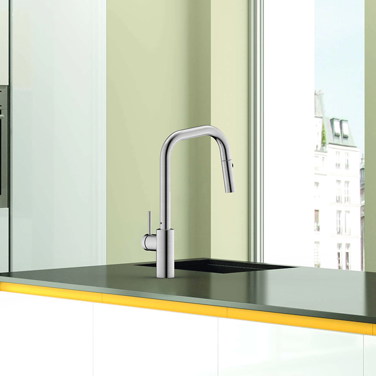 High Quality One Handle Kitchen Faucet 304 Stainless Steel Brushed Mixer Faucet with Pull Down Sprayer