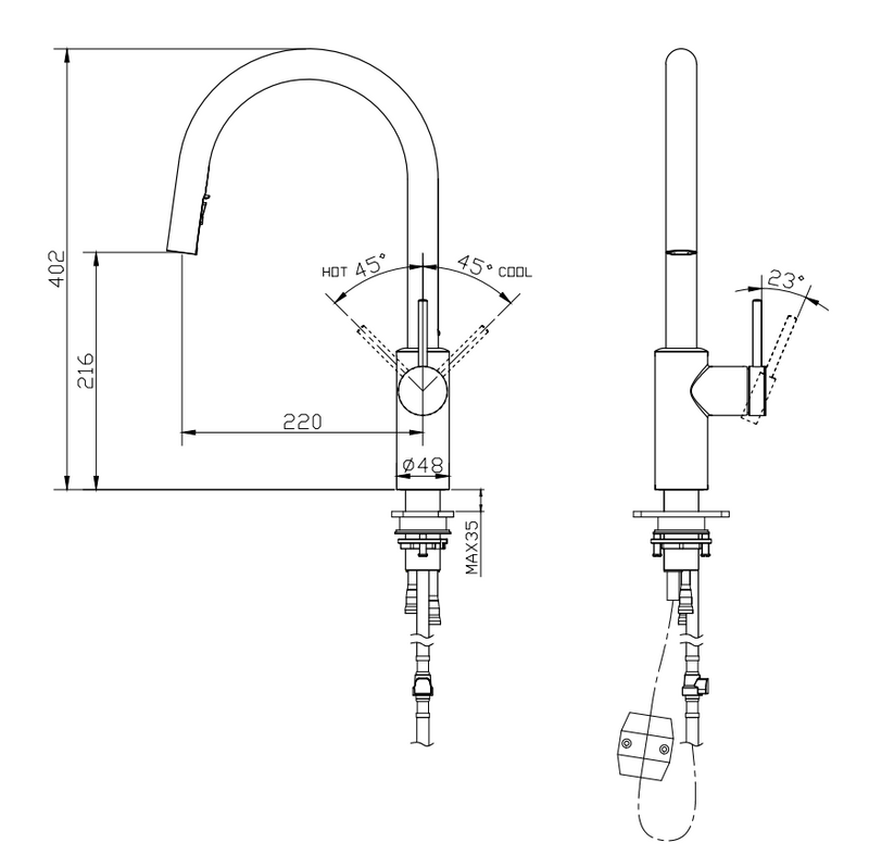 New Style Fashion Faucet SUS 304 Kitchen Faucet With 2 Function ABS Concealed Pull Down Sprayer Brushed Kitchen Mixers