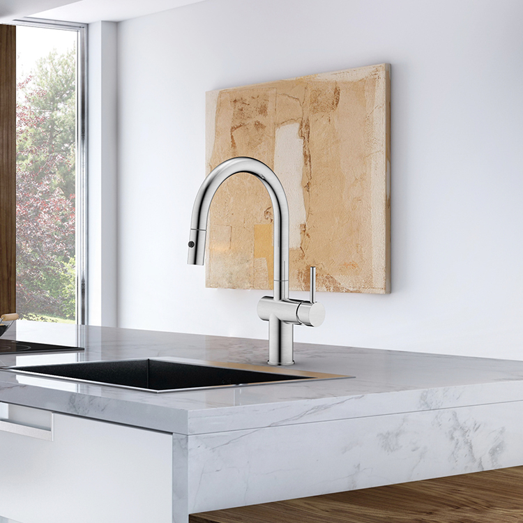 Kemen 2 Functions Single Hole Single Handle Flexible Hose Stainless Steel 304 Pull Down Kitchen Faucet