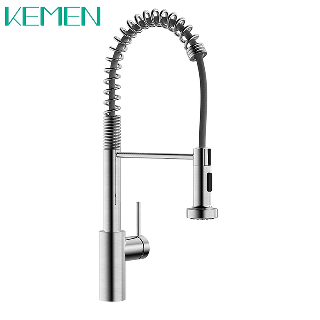 360 Degree Rotation Faucet Single Handle Mixer Tap Pull Down Spray Spring Kitchen Faucet