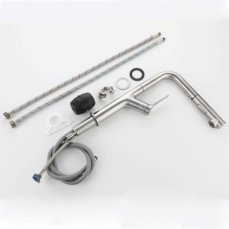 New Modern Style Deck Mounted Stainless Steel Kitchen Faucets with Pull Out Sprayer Brushed Kitchen Mixer