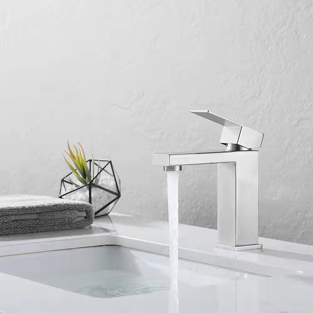 Top Selling Hot Cold Water Single Handle Bathroom Basin Sink Faucet 304 Stainless Steel Brushed Basin Faucet Mixer
