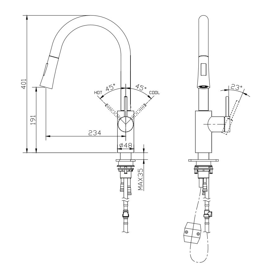 Hot Selling 304 Stainless Steele Faucet Matte Black Single Handle Pull Down Kitchen Faucet