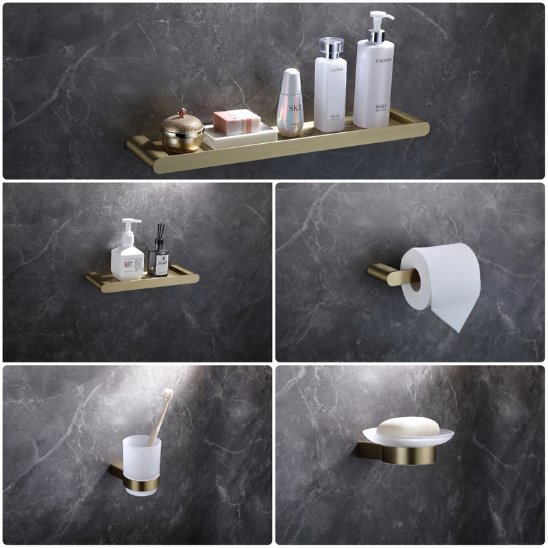Brushed Gold Bathroom Accessories Set Double Towel Rod 67Series