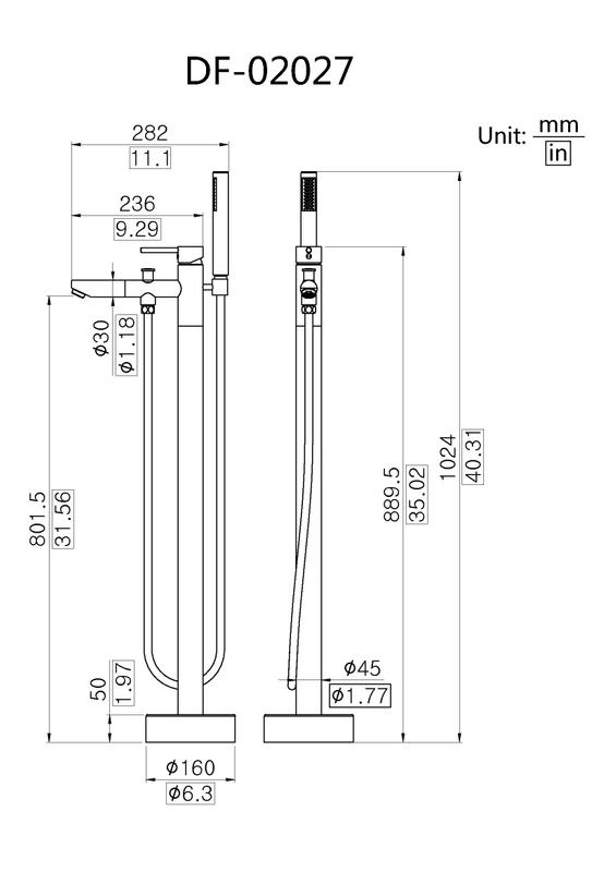 Pure Design Brass Freestanding Bathtub Filler Faucet Shower DF-02027