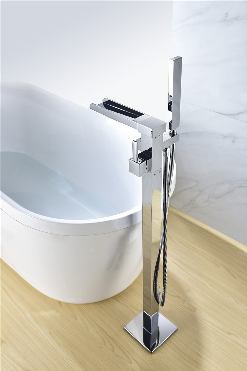 Waterfall Matt Black Floor Mounted Bathtub Faucet DF-02041