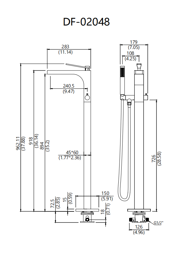 Super High Flow Rate Square Frestanding Bathtub Faucet DF-02048