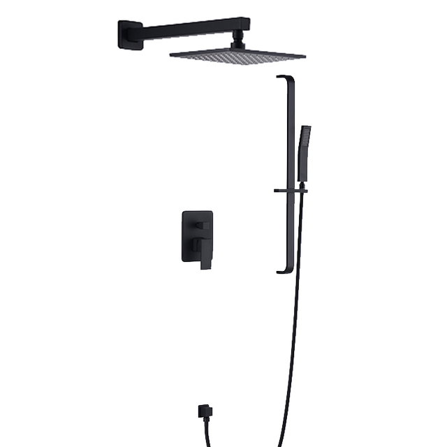 Usa Upc Matte Black Wall Mounted Concealed Bath Room Square Rain Plastic Head Shoewr Bathroom Faucet Showers With Hand Shower