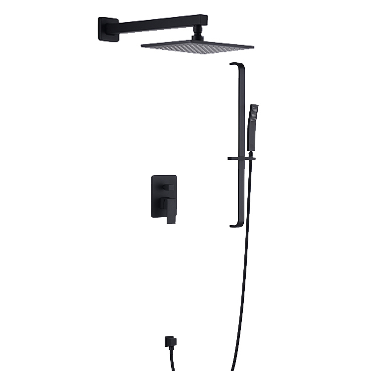 Usa Upc Matte Black Wall Mounted Concealed Bath Room Square Rain Plastic Head Shoewr Bathroom Faucet Showers With Hand Shower