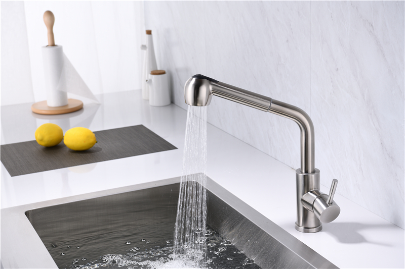 Pull Type Cold and Hot Faucet Wash Basin Copper Rotating Sink Faucet Household Telescopic Kitchen Tap