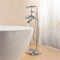 Chrome Floor Mount Tub Filler Bathroom Mixing Tap With Tel Handheld Shower Freestanding Triple Cross Knob Handle Bathtub Faucet